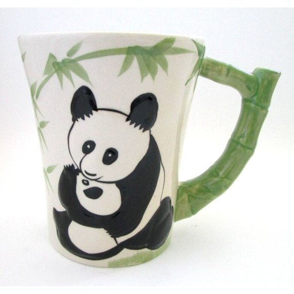 Pier 1 Imports Coffee Mug/Cup - 3D Panda Cub -Bamboo Handle Hand Painted Retired - Picture 1 of 12